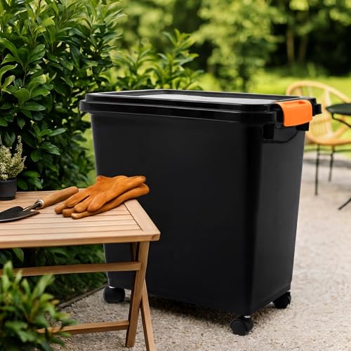 Maxdot 3 Sets 22lb Dry Pellet Storage Bin Kit with wheels, Scoops and Labels Grill Accessories Wood Pellet Storage Containers with Flavor Stickers Airtight for Grill Pellets
