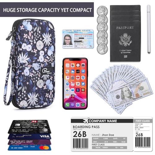 VanFn RFID Travel Passport Wallet, Family Passport Holder, Trip Document Organizer P.Travel Series - color: Pure Flower Blue