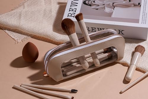 BS-MALL 14 Pcs Makeup Brushes Set with 1 Pcs Makeup Sponge – Essential Foundation Powder Concealers, Eye Shadows, Blush Makeup Brushes with Travel Makeup Case (Beige) - color: Beige