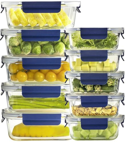 coccot Glass Food Storage Containers with Lids Airtight, [10 Pack] Glass Meal Prep Containers, Storage Container Set with Bpa-free Lid for Food, Lunch Bento Box - color: Blue