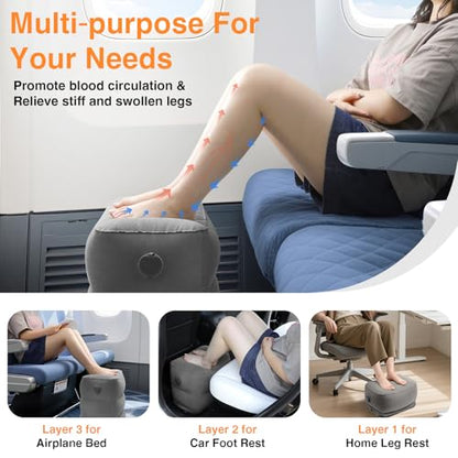 Maliton Inflatable Foot Rest Pillow for Travel,Kids Airplane Bed,Adjustable 3 Layers Height Leg Pillow of Air Travel Essentials,Car, Office, Home - Fast Inflation (Dark Grey) - color: Dark Grey