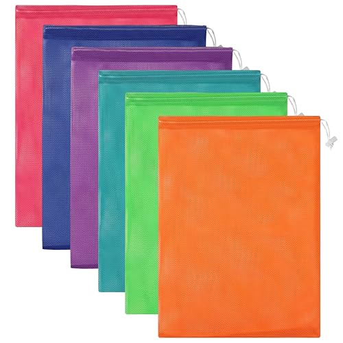 Frienda 6pcs Mesh Bag Drawstring Mesh Laundry Bags, 11 x 15 Inch Durable Nylon for Pool Beach Ball Collecting Travel Gym Laundry and Toys(Multicolor) - color: Multicolor