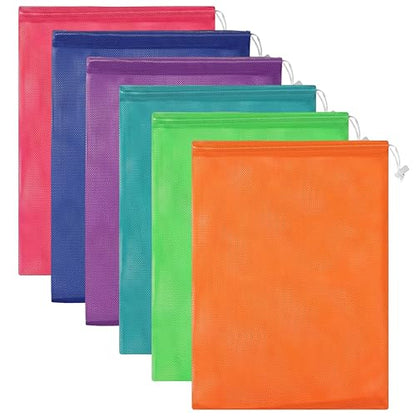 Frienda 6pcs Mesh Bag Drawstring Mesh Laundry Bags, 11 x 15 Inch Durable Nylon for Pool Beach Ball Collecting Travel Gym Laundry and Toys(Multicolor) - color: Multicolor