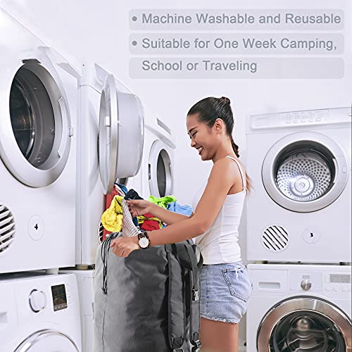 BeeGreen Gray Laundry Backpack w Adjustable Shoulder Straps & Drawstring College Dorm Room Essentials w Handle for Travel Trip Lightweight Durable Laundry Bag Hamper Portable - color: Grey, style: With Front Zipper Pocket