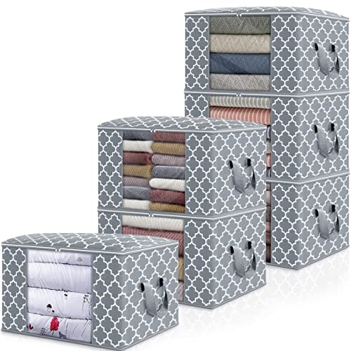 WISELIFE Storage Bags, Large Blanket Clothes Organization and Storage Containers for Bedding, Comforters, Foldable Organizer with Reinforced Handle, Clear Window,Sturdy Zippers,(Light Grey, 6 x 100L) - color: Light Grey, size: 6 x 100L