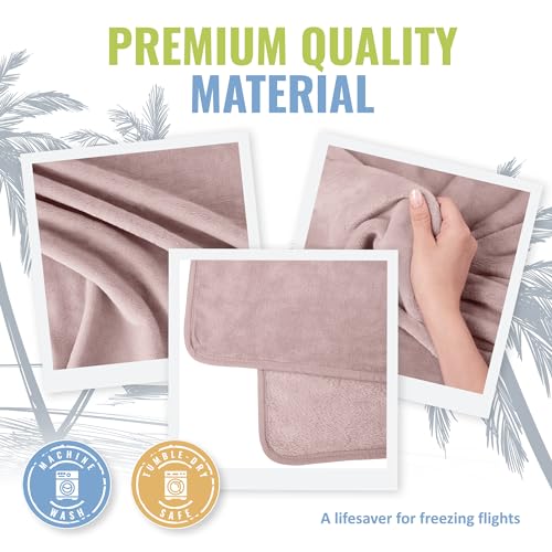 BOACAY Soft & Warm Travel Blanket for Airplane & Car - Long Flight Essential for Women, Men, Kids - Compact Pillow with Luggage Sleeve & Backpack Clip - color: Pink