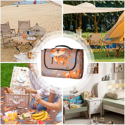 Dimatic Cute Picnic Blankets 78"x78" Extra Large Beach Blankets Waterproof Sand Proof Foldable Portable for Outdoor Family Camping - color: Dancing Tiger