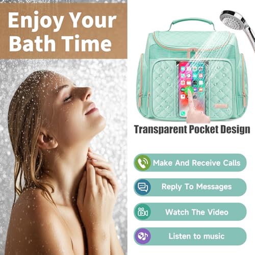 Large Toiletry Bag for Women Men,Bathroom Bag,Water Resistant Shower Bag,Makeup Bag,Toiletry Bags for Traveling,Hanging Toiletry Bag with Transparent Waterproof Phone Pocket (Green) - color: Green