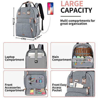 SINVICKO Crochet Bag, Knitting Bag Backpack and Totes Organizer with USB Charging Port, Large Yarn Storage Tote Bag - color: Grey