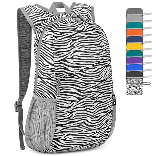 ZOMAKE Lightweight Packable Backpack,Foldable Backpacks Small Daypack for Hiking Water Resistant Day Bag for Travel(Zebra print) - color: Zebra Print, size: 20 L
