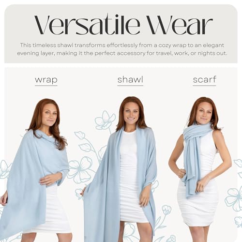 Velanio Cashmere 100% Cashmere Knitted Wrap Pashmina Shawl Extra Large Scarf Stole for Women Travel - color: Blue