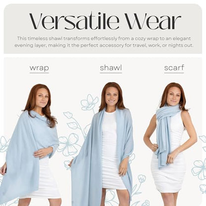 Velanio Cashmere 100% Cashmere Knitted Wrap Pashmina Shawl Extra Large Scarf Stole for Women Travel - color: Blue