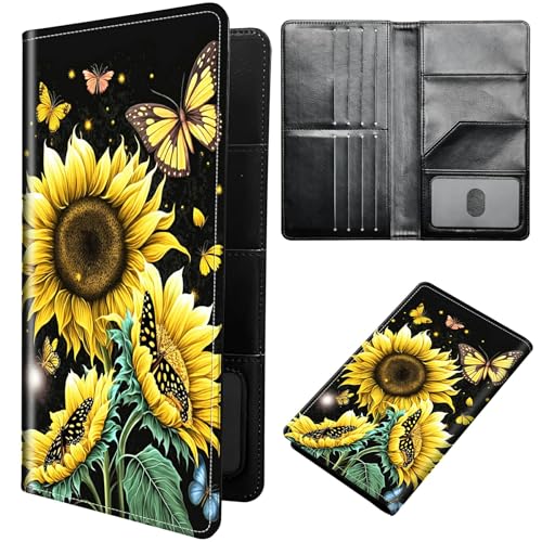 Sunflower Butterfly Passport Holder Cover Passport Wallet Travel Wallet Organiser with RFID Blocking Card Holder Wallet Family Holder Protection Case for Women, Men - color: Sunflower Butterfly