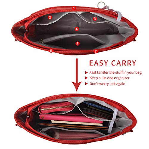 Vercord Expandable Nylon Handbag Purse Organizer Insert Liner Shaper Bag in Bag Red Large - color: Red, size: Large