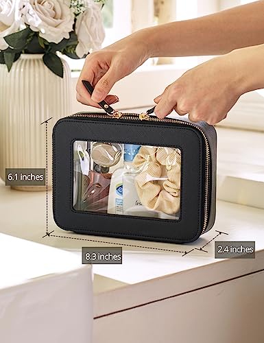 Popvibe Clear Makeup Bag Travel Cosmetic Case Transparent Toiletry Bag with Zipper, Portable Make Up Organizer Traveling Compact Car Bag for Essentials - color: Black, style: Medium Moda