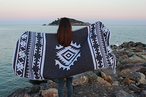 Bersuse 100% Cotton Cozumel Turkish Towel Beach Towel Bath Towel Dual Layer Peshtemal Beach Blanket Beach Essentials - 39x71 Inches, Black - color: Black3