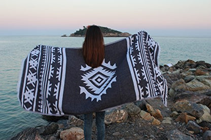 Bersuse 100% Cotton Cozumel Turkish Towel Beach Towel Bath Towel Dual Layer Peshtemal Beach Blanket Beach Essentials - 39x71 Inches, Black - color: Black3