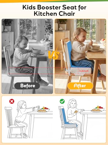 Toddler Booster Seat for Dining Table, Slip Bottom Double Safety Straps, Stronger Support Booster Seat Dining Toddler, Breathable Fabric Booster Seat for Table (Blue) - color: Blue