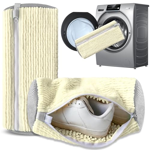 2Pcs Reusable Shoe Washing Machine Bag for Washer and Dryer:Free Up Hands, Prevent Deformation,shoe bag with Zipper Protection Design, Use for all Shoes,Sports Shoes(Cream) - color: A2-Cream