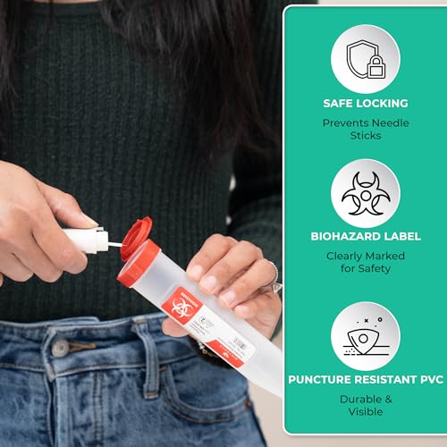 Sharps-Shuttle - Single Use Travel Sharps Container for Needles Syringes - Portable Small Sharp Containers with Locking Lid, Puncture Resistant Transportable Needle Disposal Containers 6 Pack - size: 6.5in Pointed-End (6Pk)