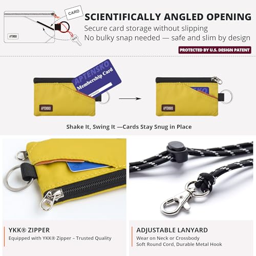 RFID Blocking Travel Wallet with Adjustable Lanyard, Small Nylon Zipper Pouch and Badge Holder for ID, Credit Cards, Cash, Keys, Commuters (Dark Yellow) - color: Dark Yellow