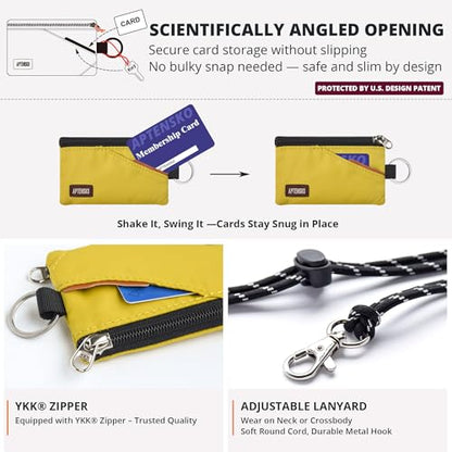 RFID Blocking Travel Wallet with Adjustable Lanyard, Small Nylon Zipper Pouch and Badge Holder for ID, Credit Cards, Cash, Keys, Commuters (Dark Yellow) - color: Dark Yellow