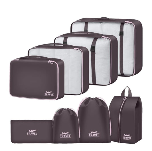 Packing Cubes for Travel - 8 Set Luggage Organizer Bags for Family, Mesh Breathable Packing Cubes for Suitcases Durable Travel Essentials Bags Set (Upgrade-Brown) - color: Upgrade-Brown