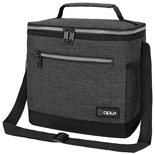 opux Extra Large Insulated Lunch Box Men Women, Lunch Bag for Work, Leakproof Soft Cooler Tote Adult, Lunch Pail, Picnic Beach Collapsible Food Bag with Shoulder Strap, Charcoal - color: Heather Charcoal, size: Extra Large