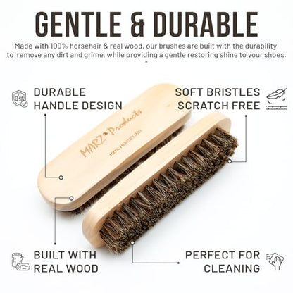 Deluxe Shoe Polish Kit - Portable 7pc Shoe Shine Kit with Genuine Horsehair Brush, Black Shoe Polish, and Clear Shoe Polish - Suede Shoe Cleaning Kit for Sneakers, Leather Shoes, and Boots
