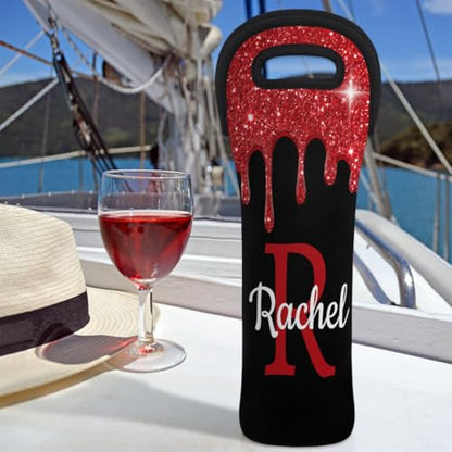 Customize Neoprene Wine Carrier Tote 1 Bottles Personalized Wine Sleeve Gift Bags Custom with Name Travel Wine Bottle Holder - color: Red, size: Small