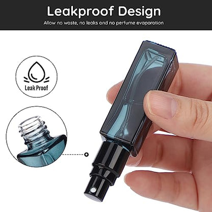 Segbeauty Glass Perfume Bottles, 5 Pack 10ML Refillable Mini Perfume Bottle Travel, Portable Leak-proof Square Spray Pump Bottle Atomizer Dispensing Containers with Lids for Fragrance Essential Oil - color: Dark Blue-black, style: Mini Bottles