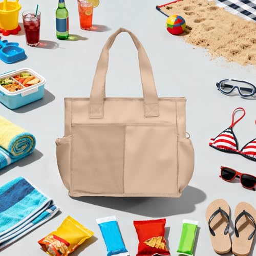 Odoland Soft Cooler Bag - Leakproof & Insulated, 2-in-1 Collapsible Design, Dry/Wet Separation, Large Soft Sided Cooler with Multi-Pocket Design for Beach, Picnic, Camping, Day Trip, Family Size - color: Khaki