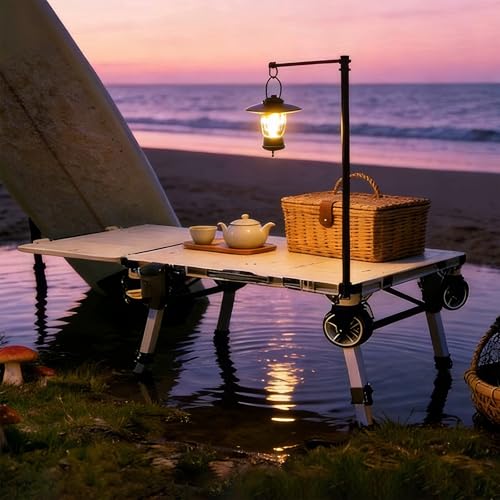 LEADALLWAY 3-in-1 Multi-Purpose Camping Table with Lamp Bracket