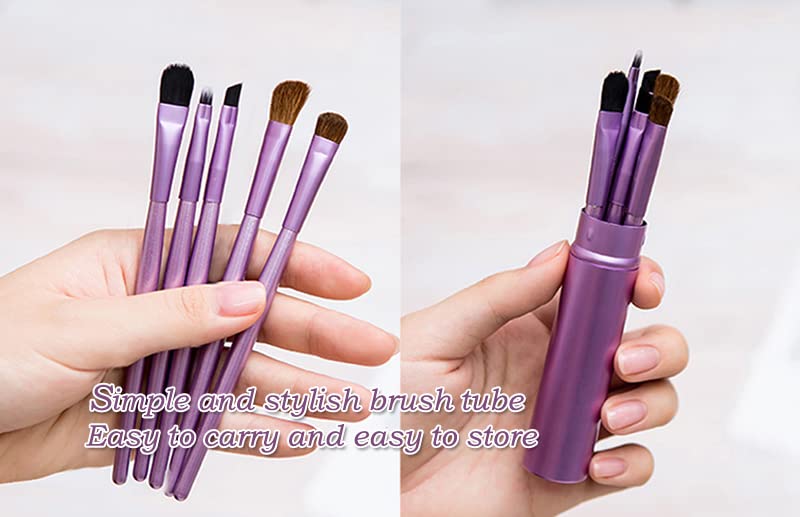 AKOAK 5 Pcs/set Travel Portable Mini Eye Makeup Brush Set Apply Eyeshadow Eyeliner Eyebrow Brush Lip Makeup Brush Set Makeup Tools (Purple) - color: Purple