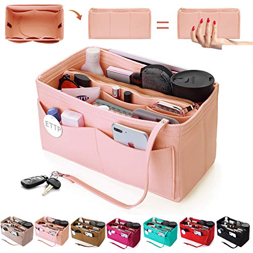 Purse Organizer Insert, Felt Tote Organizer Insert With Metal Zipper, Handbag Organizer For Speedy, Neverfull, Tote, Handbag, 7 Colors 5 Sizes - color: Brush Pink, size: Medium