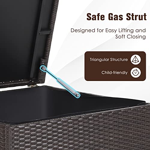 RELAX4LIFE Outdoor Storage Box 72-Gallon - Outside Wicker Storage Bin with Waterproof Zippered Liner, Gas Strut, Package Delivery Boxes for Outside, Accessories, Garden Tools Storage Deck Box