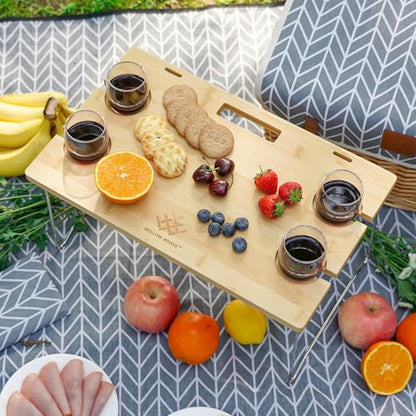 WILLOW WEAVE Luxury Picnic Basket, Wicker Picnic Basket Set for 4, Picnic Basket with Blanket & Portable Table for Camping and Outdoor Party - Gray - size: L for 4P-BlueLeaf
