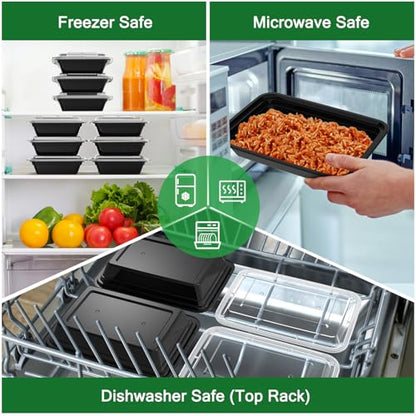 Dealusy 50 Pack (100-Piece) 28 oz Meal Prep Containers Reusable with Lids, Sturdy Leakproof & Food Safe, Microwave, Freezer, Dishwasher Safe Prep Containers, To Go Take Out Plastic Food Storage - size: 28 oz