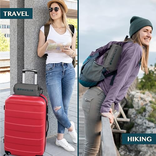 PAVILIA Travel Blanket Airplane Compact with Bag, Lightweight Soft Fleece Plane Blanket Long Flights, Camping Road Trips, Packable Travel Gift Essentials with Luggage Backpack Strap, 65x40, Gray - color: Gray