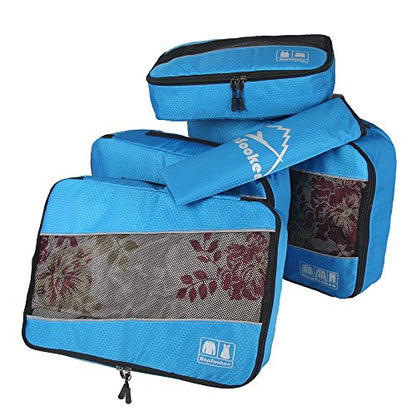 5 Set Packing Cubes for Travel Large Suitcase Luggage Organizer Bags Travel Accessories Vacation 4 Cubes 1 Laundry Pouch Bag - color: Blue