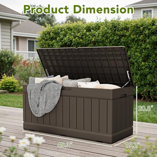 Devoko 78 Gallon Deck Box, Waterproof Resin Outdoor Storage Box for Outside and Patio, Outdoor Storage Bench Lockable for Patio Furniture, Garden Tools and Pool Supplies (Brown, 78 Gallon) - color: Brown, size: 78 Gallon 1 Pack