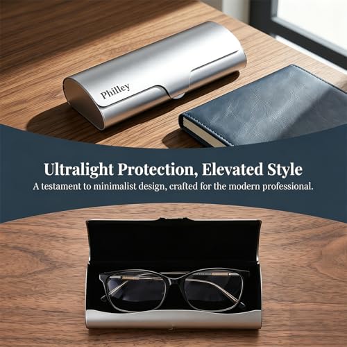 Philley Aluminum Ultra-Light Eyeglasses Case Hard Shell Nearsighted Glasses Case for Women & Men - color: Silver