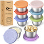 SANEXC 8 Pack - 2.4 Oz Small Salad Dressing Containers To Go, Leakproof Condiment Containers with Lids Reusable Stainless Steel Sauce Cups for Lunch Boxes Kitchen Storage Picnics Travel Meal Prep - color: 2.4 OZ-Multicolor