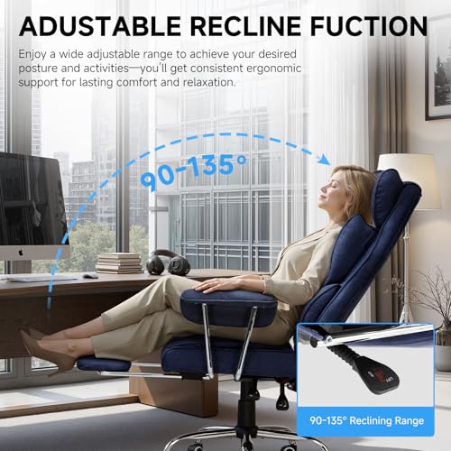 GTPLAYER Gaming Chair,Office Chair with Pocket Spring Lumbar Support, Ergonomic Comfortable Wide Office Desk Computer Chair with Outward Fixed Soft Armrests and Footrest (Fabric, Dark Blue & White) - color: Dark Blue White