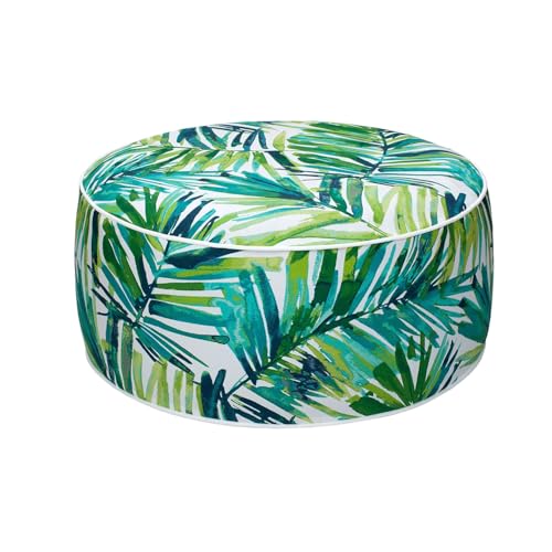 Magpie Fabrics Inflatable Stool Ottoman Pouf D20 xH9, Outdoor Round Footrest Footstool, Portable for Patio Garden Travel Camping -Green Palm Leaves - color: Green Palm Leaves