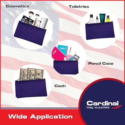 Multipack of 2 Compact Zipper Cloth Pouches, Zipper Bag, Travel Toiletry, Cosmetics, Stationary Case, 11 x 6 inches (Purple) - color: Purple