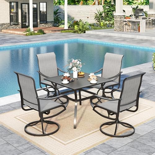Sophia & William Outdoor Dining Set Patio Dining Set for 4 Outdoor Table and Chairs 5 Pieces with Swivel Patio Chairs 37"x 37" Metal Table for Garden Pool All Weather Grey - color: Grey, size: 37" Square