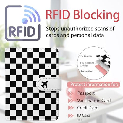 Passport Holder, Travel Wallet Cover with Pen Loop | Cute RFID Blocking Leather Case with Magnetic Closure for Travel Essentials-black - color: B-Grid