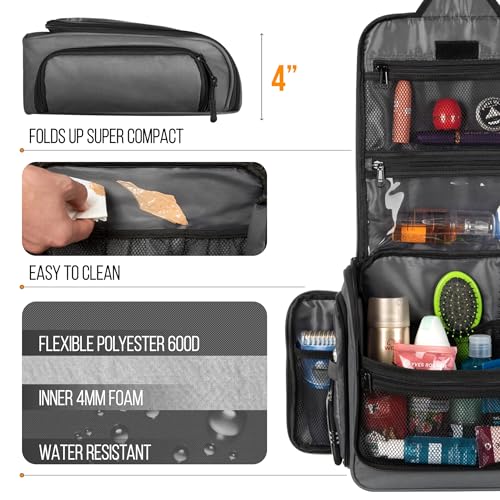 Travel Toiletry Bag for Men and Women - (10.6”x10.6”x3.2”) Large Hanging Toiletry Organizer - Waterproof Hygiene Bag with Metal XXL Swivel Hook, with Sturdy Zippers and 19 Compartments for Toiletries - color: L Grey
