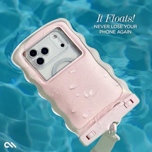 Case-Mate Wavy IP68 Waterproof Phone Pouch - Large Floating Phone Case w/Crossbody Lanyard - Cruise Ship Travel Essentials Compatible w/All Devices - Hidden Pocket for Card/Cash- Ballet Pink Twinkle - color: Wavy Ballet Pink Twinkle